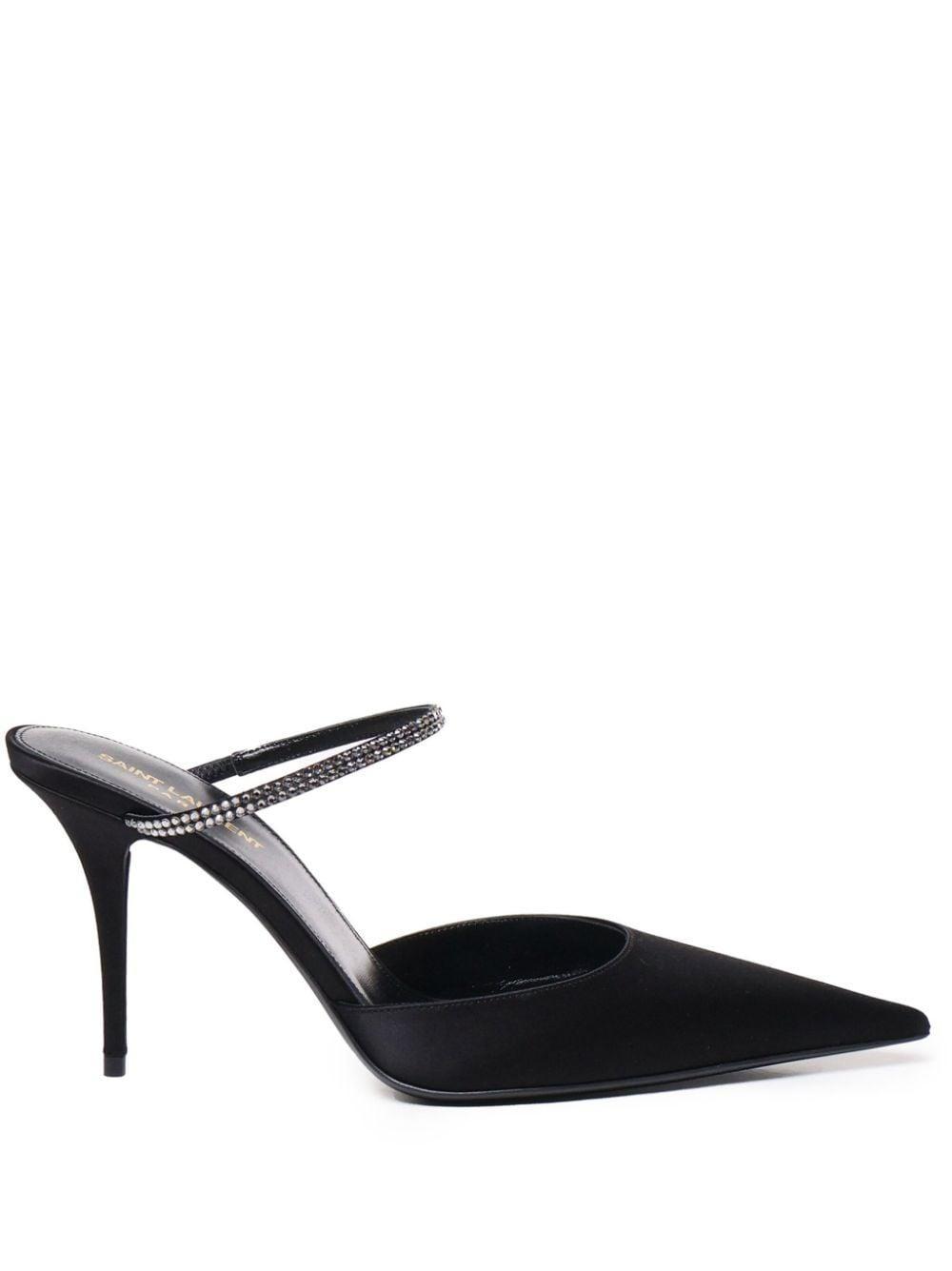 SAINT LAURENT Barbara Crystal-embellished Satin Mule Pumps In Black Product Image