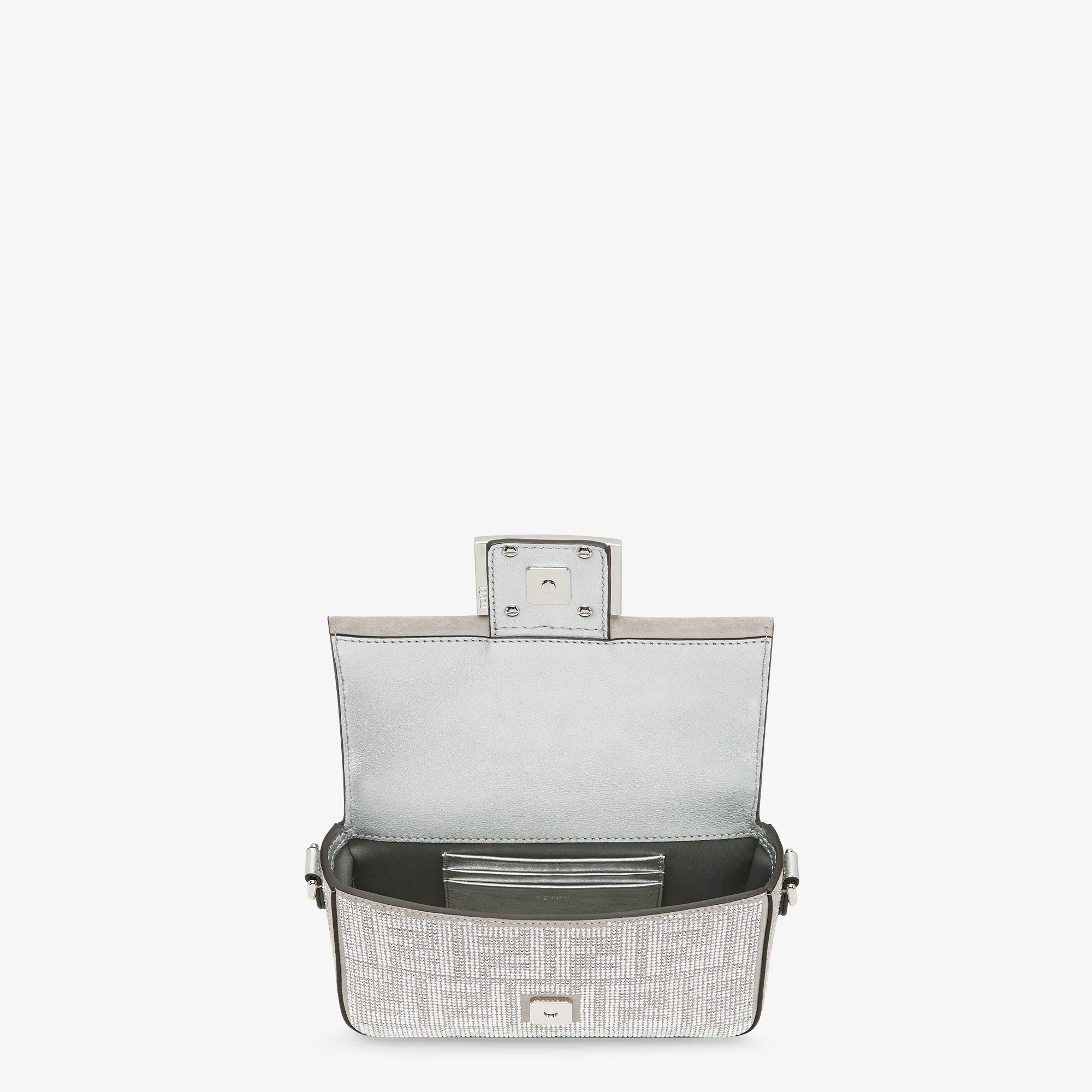 Baguette MiniSilver leather bag with crystal FF motif Product Image