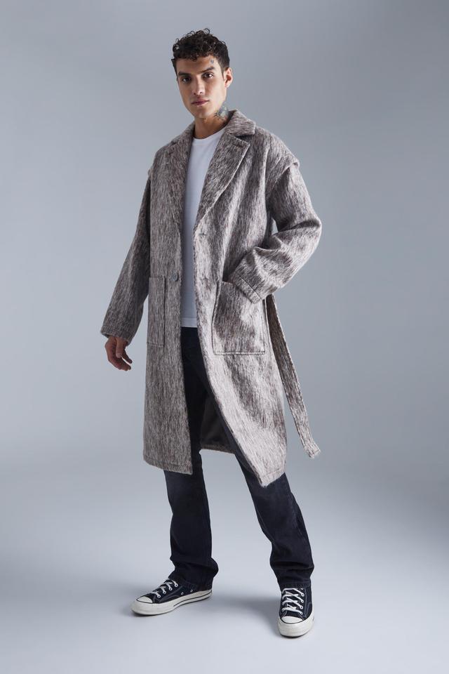 Longline Brushed Wool Look Belted Overcoat | boohooMAN USA Product Image