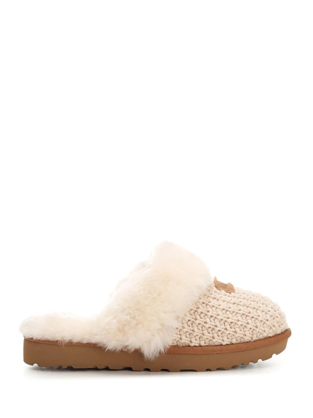 Women's Cozy Sheepskin-trimmed Knit Slippers In Cream Product Image