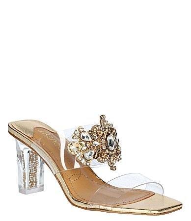 J. Renee Kamelia Clear Vinyl Rhinestone Embellished Slide Heel Sandals Product Image