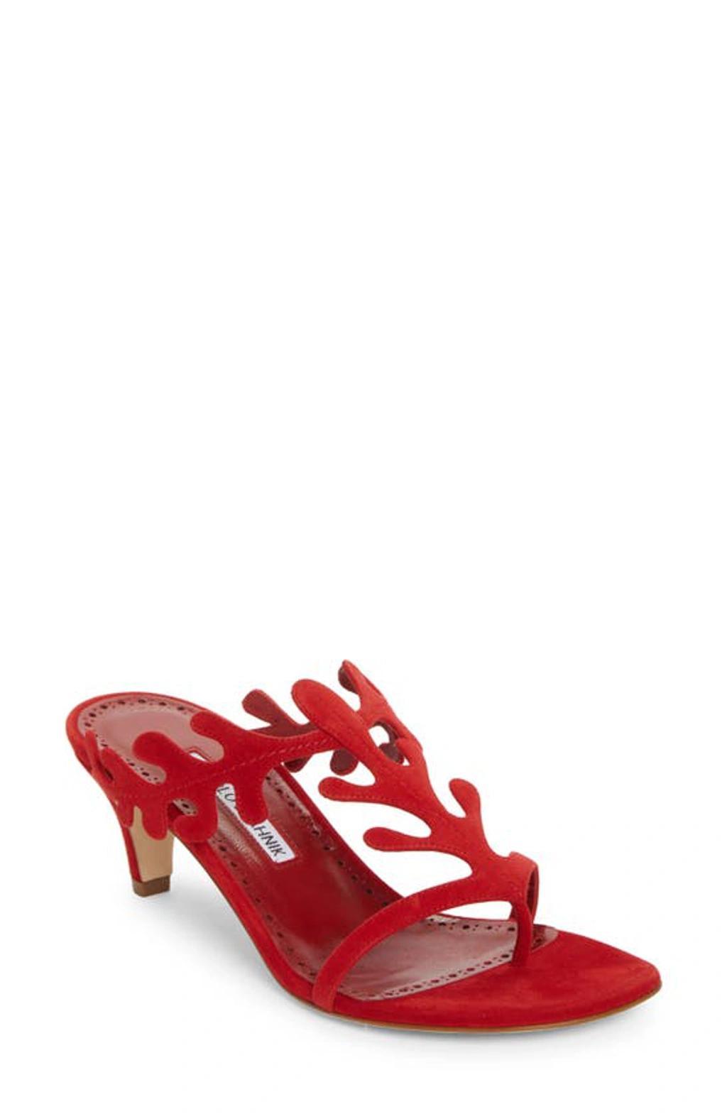 Suede T-strap Slide Sandals In Red Product Image