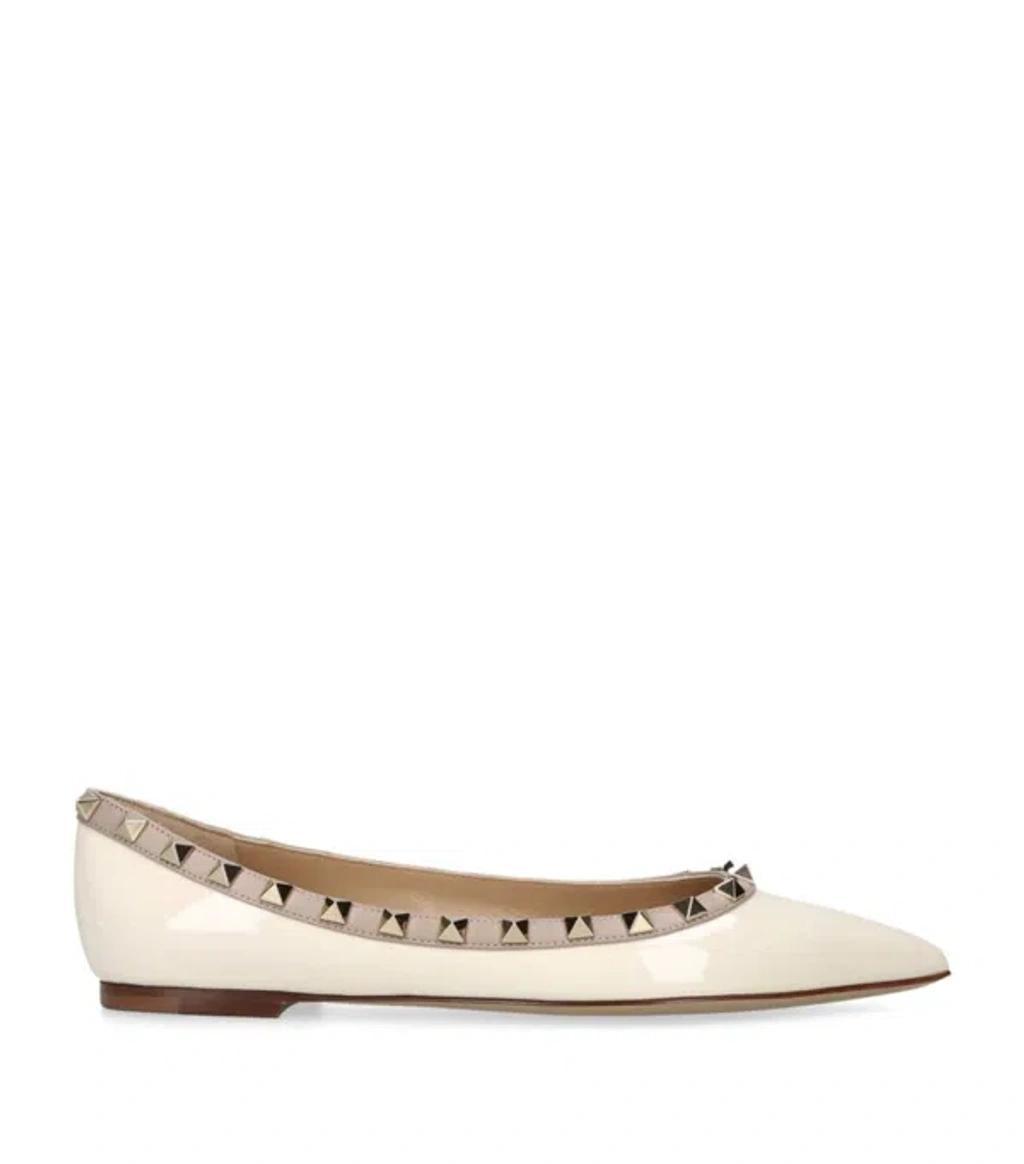 Leather Rockstud Ballet Flats In White Product Image