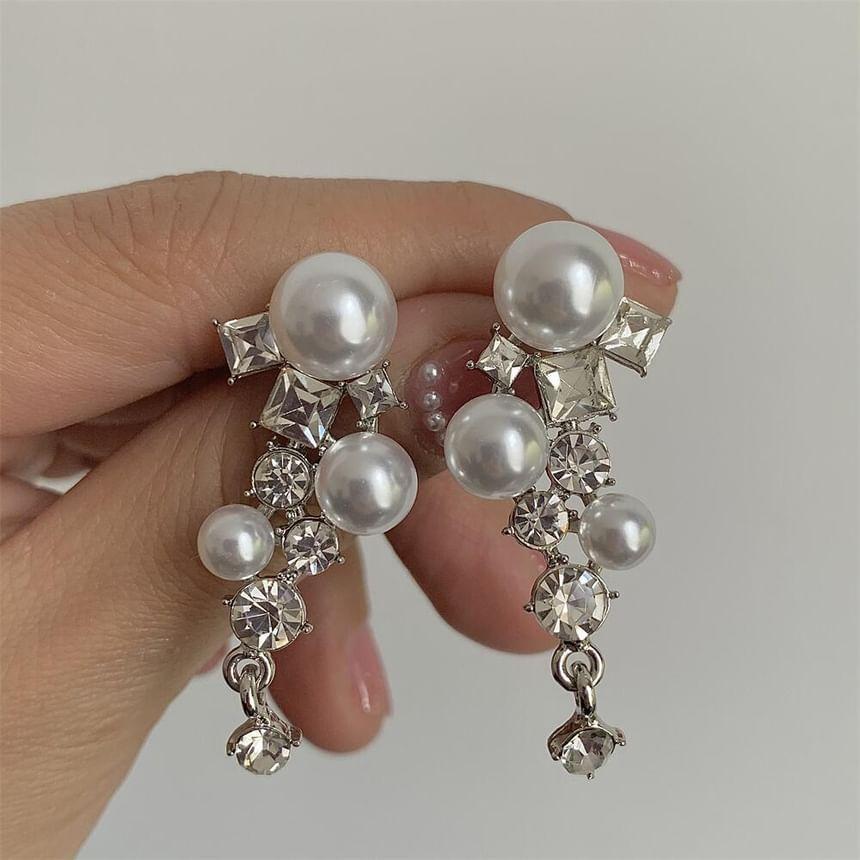 Faux Pearl Rhinestone Drop Earrings Product Image