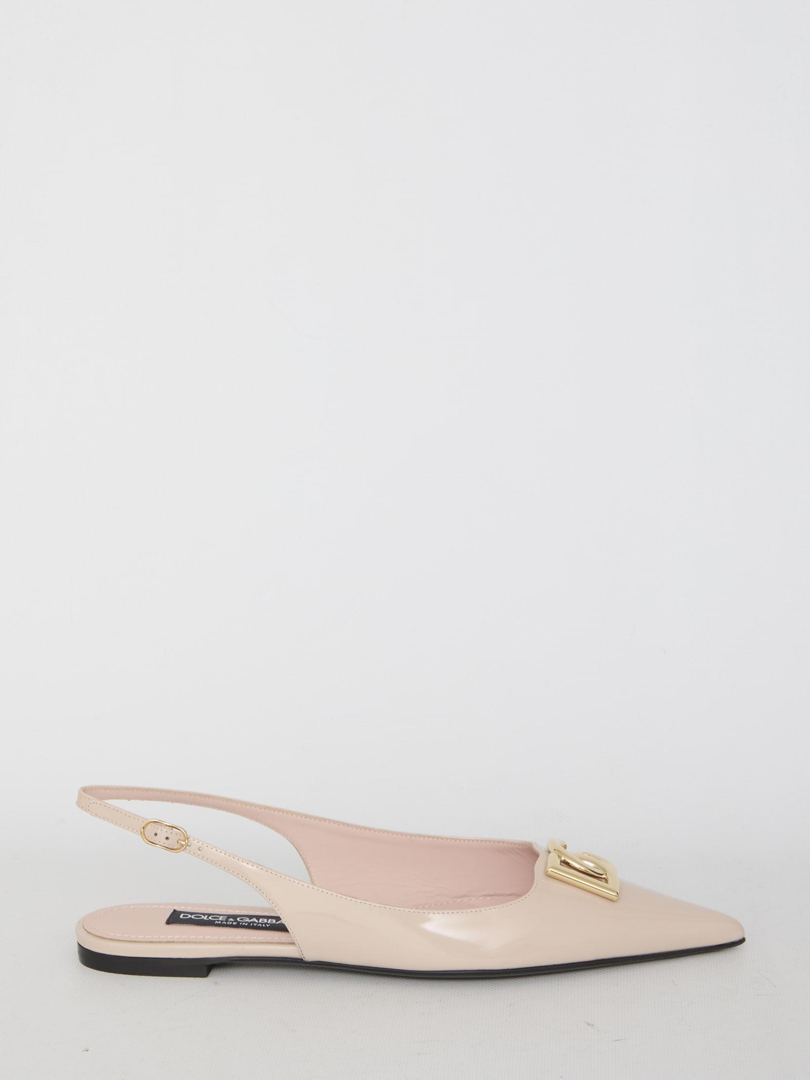 DOLCE & GABBANA Shiny Leather Ballerinas In Beige Product Image