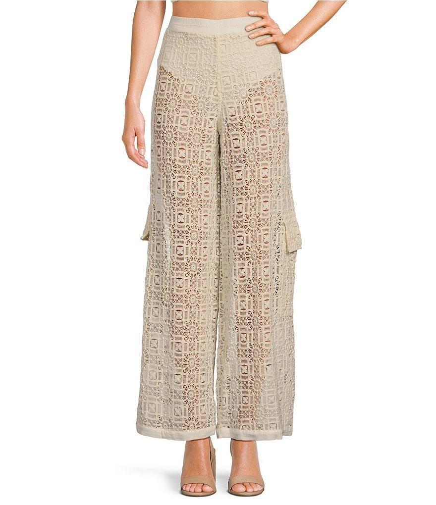 Agua Bendita Maca Crochet High Rise Cargo Pocket Wide-Leg Coordinating Pants Product Image