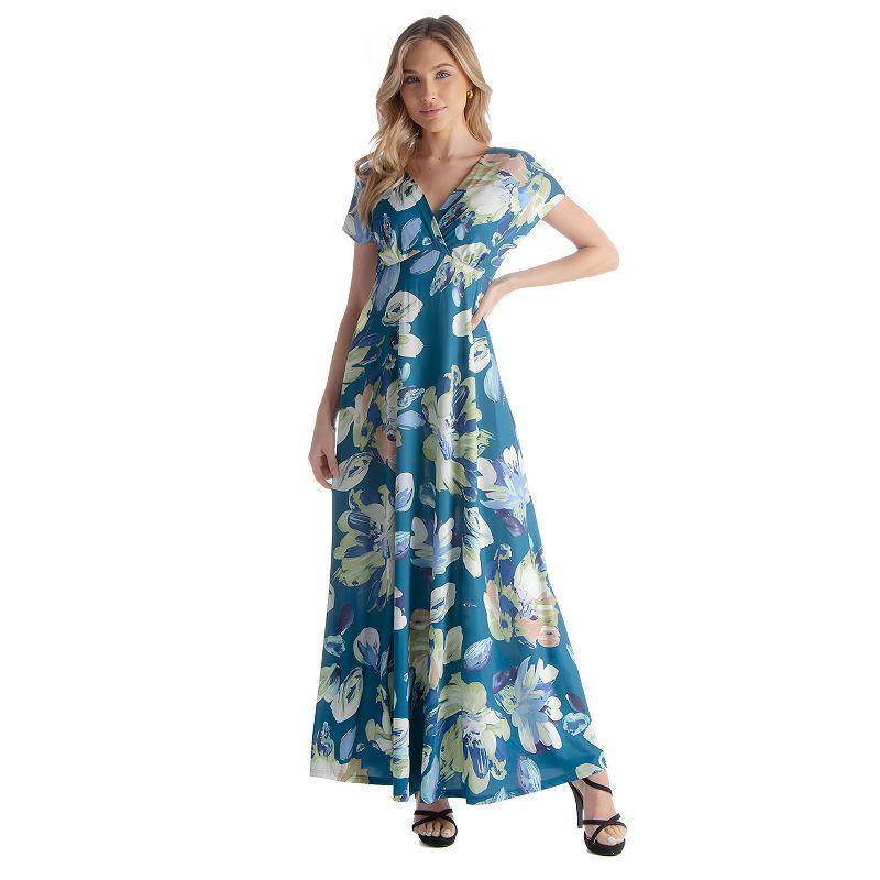 Womens 24Seven Comfort Apparel Print Cap Sleeve Flowy Maxi Dress Product Image