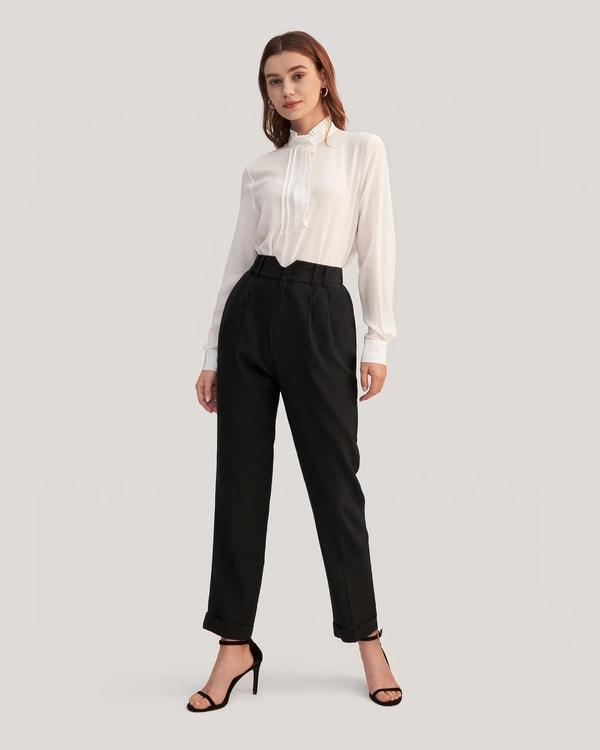 Tucked Tapered Silk Pants Product Image