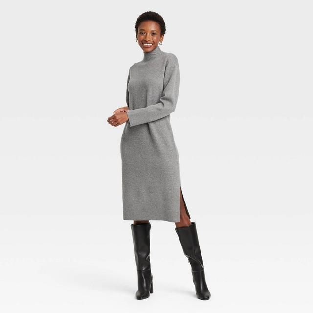 Women's Long Sleeve Midi Sweater Dress - A New Day™ Gray XS Product Image