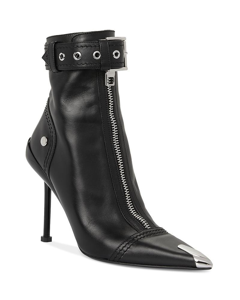 Leather Buckle-Cuff Stiletto Moto Booties Product Image