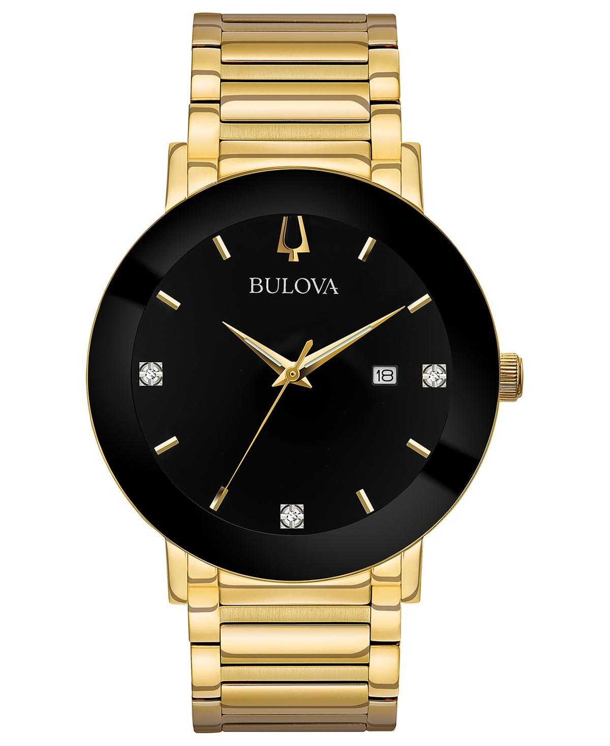 Bulova Mens Black Dial Diamond Gold Stainless Steel Bracelet Watch Product Image