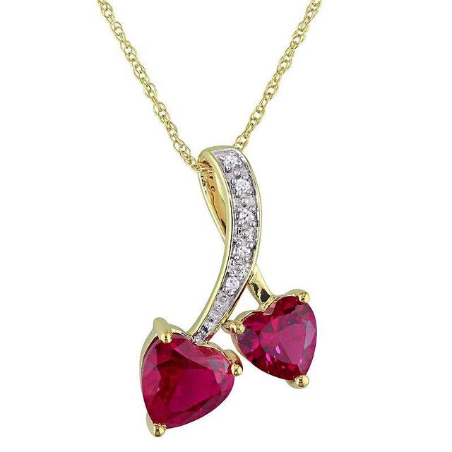 Stella Grace 10k Gold Lab-Created Ruby & Diamond Accent Double Heart Pendant Necklace, Womens Product Image