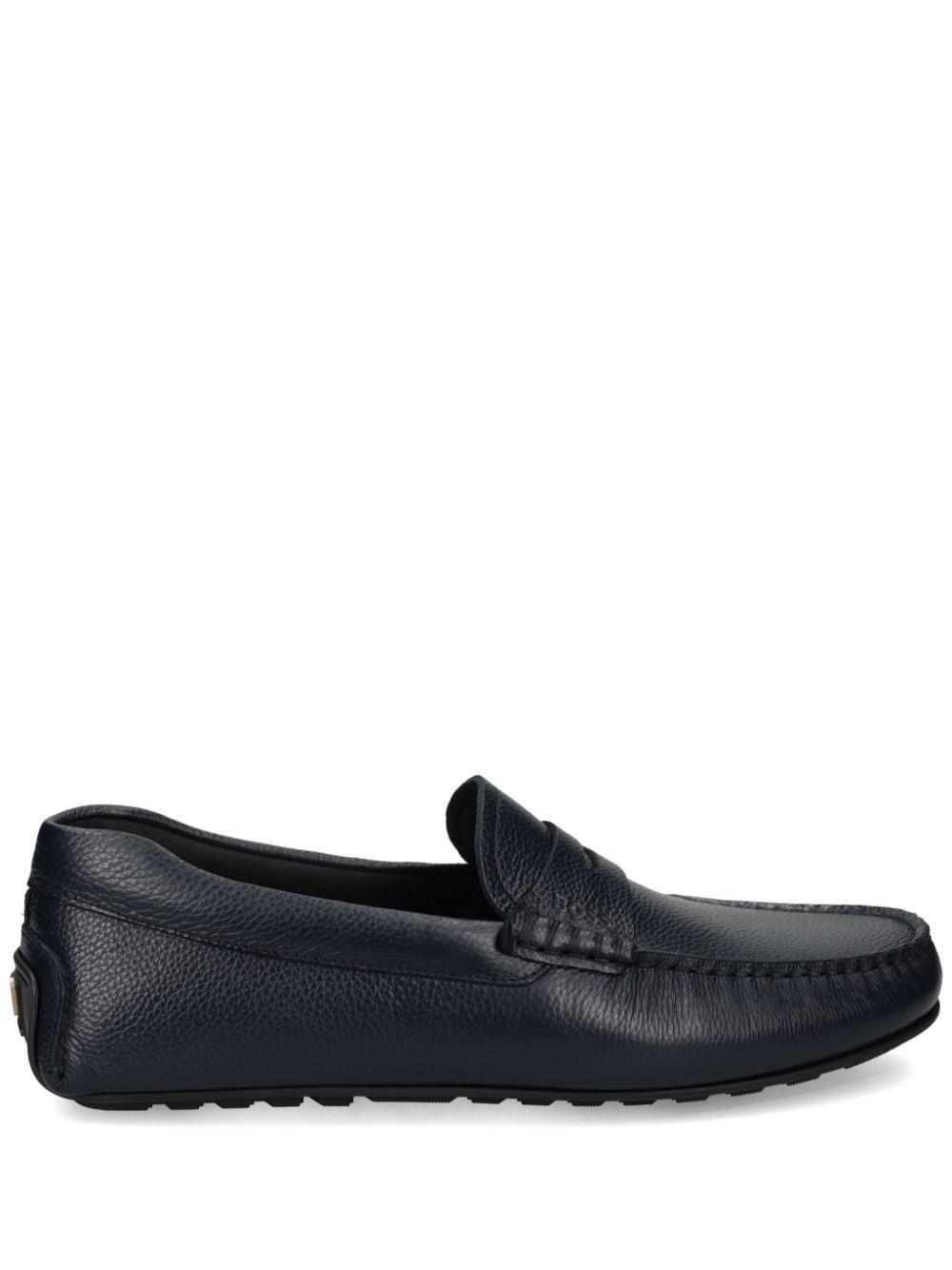 HUGO BOSS Noel Grained Leather Mocassins In Navy Blue Product Image