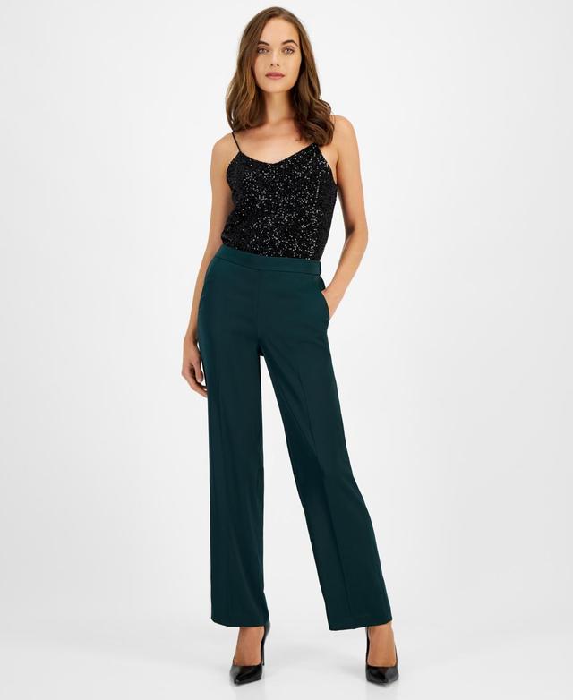 Anne Klein Womens Pull-On High-Rise Satin Pants Product Image