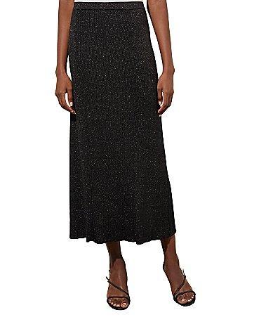 Ming Wang Shimmer Rib Knit Midi Skirt Product Image