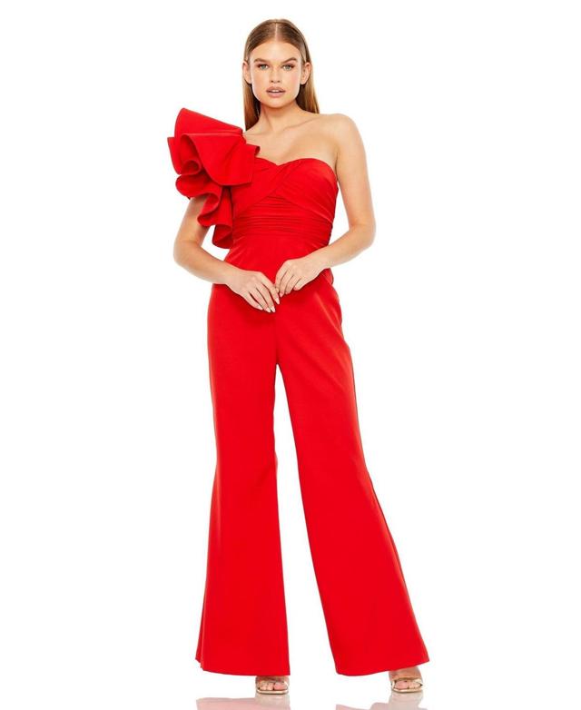 Mac Duggal One Shoulder Ruffled Detail Flared Jumpsuit Product Image