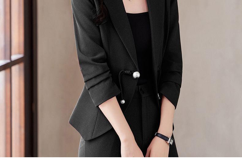 Lapel Collar Plain Single Button Blazer / Mid Rise Plain Flared Slacks / Set Product Image