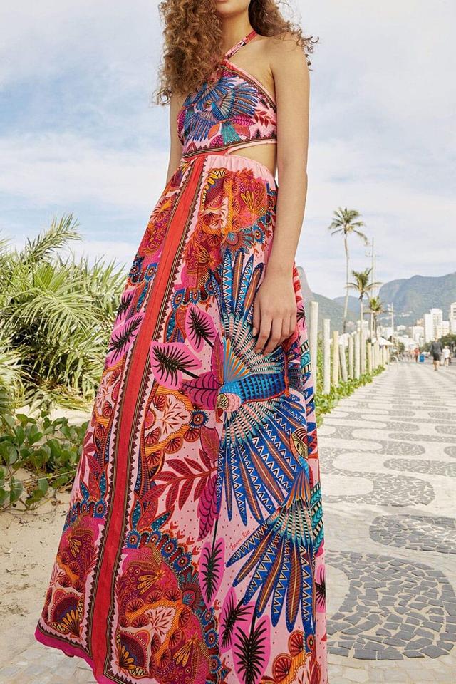 Macaw Scarf Maxi Dress, MACAW SCARF PINK / XS Product Image