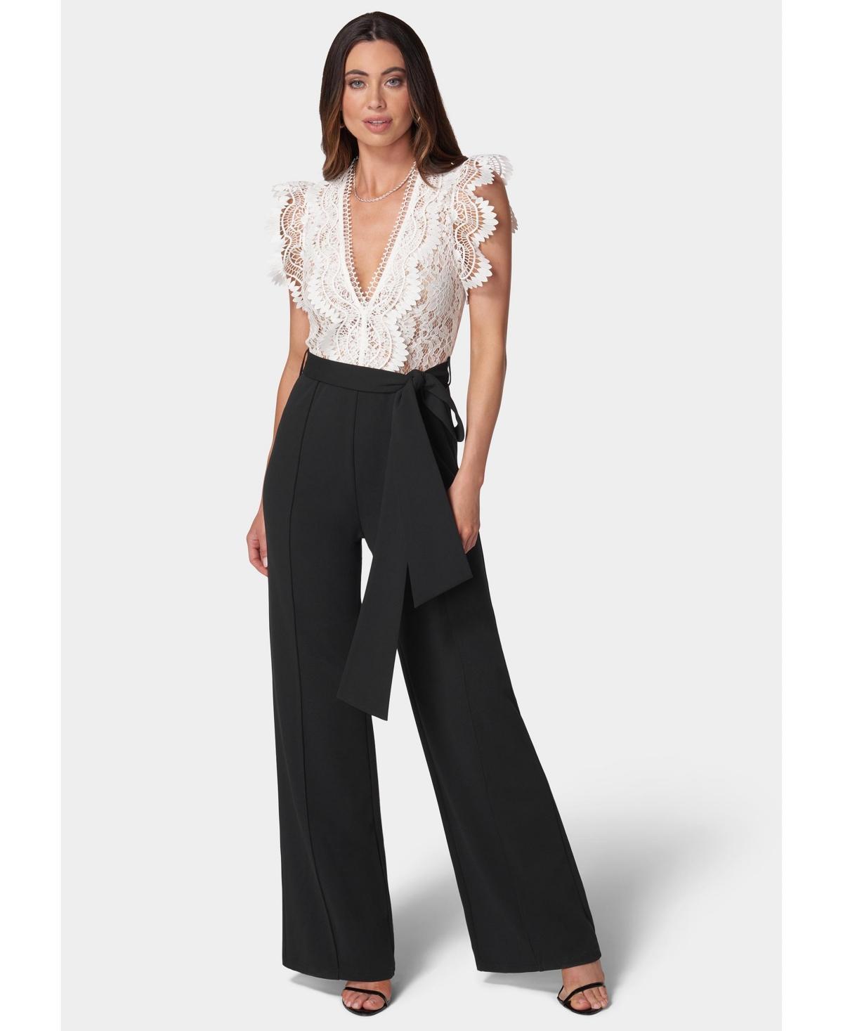 Bebe Womens Ruffle Lace Jumpsuit - White Product Image