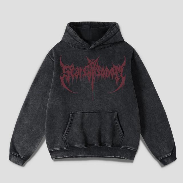 Dark Demon Goth Vintage Washed Distressed Pocket Hoodie Product Image