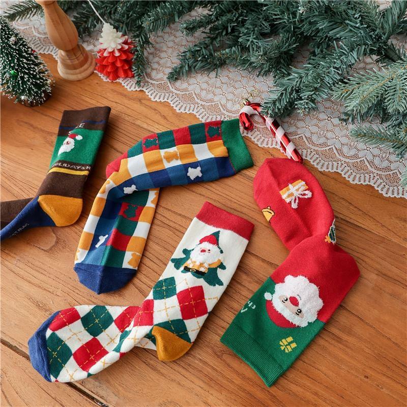 Set of 2 Pairs: Christmas Cartoon Print Socks Product Image