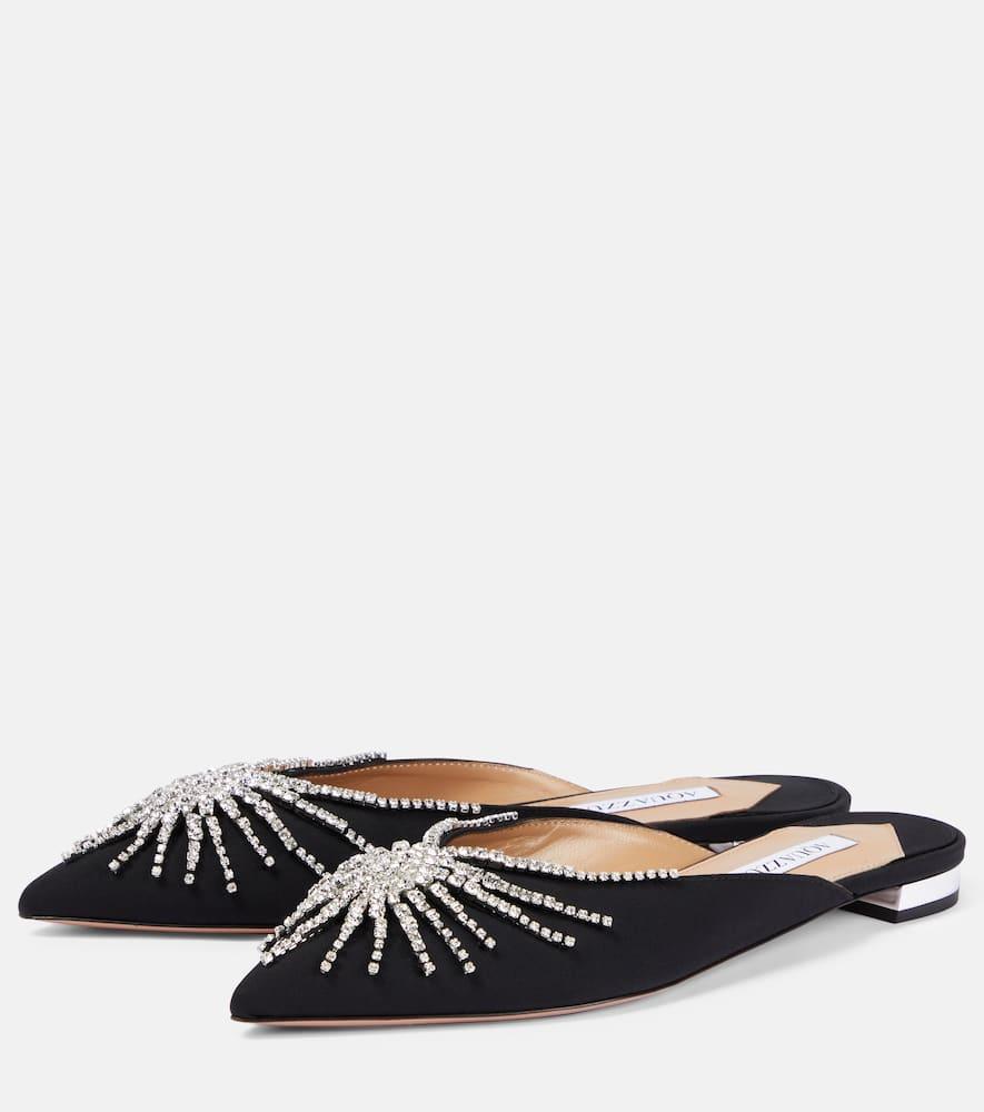 AQUAZZURA Sunshine Crystal-embellished Flat Mules In Black Product Image