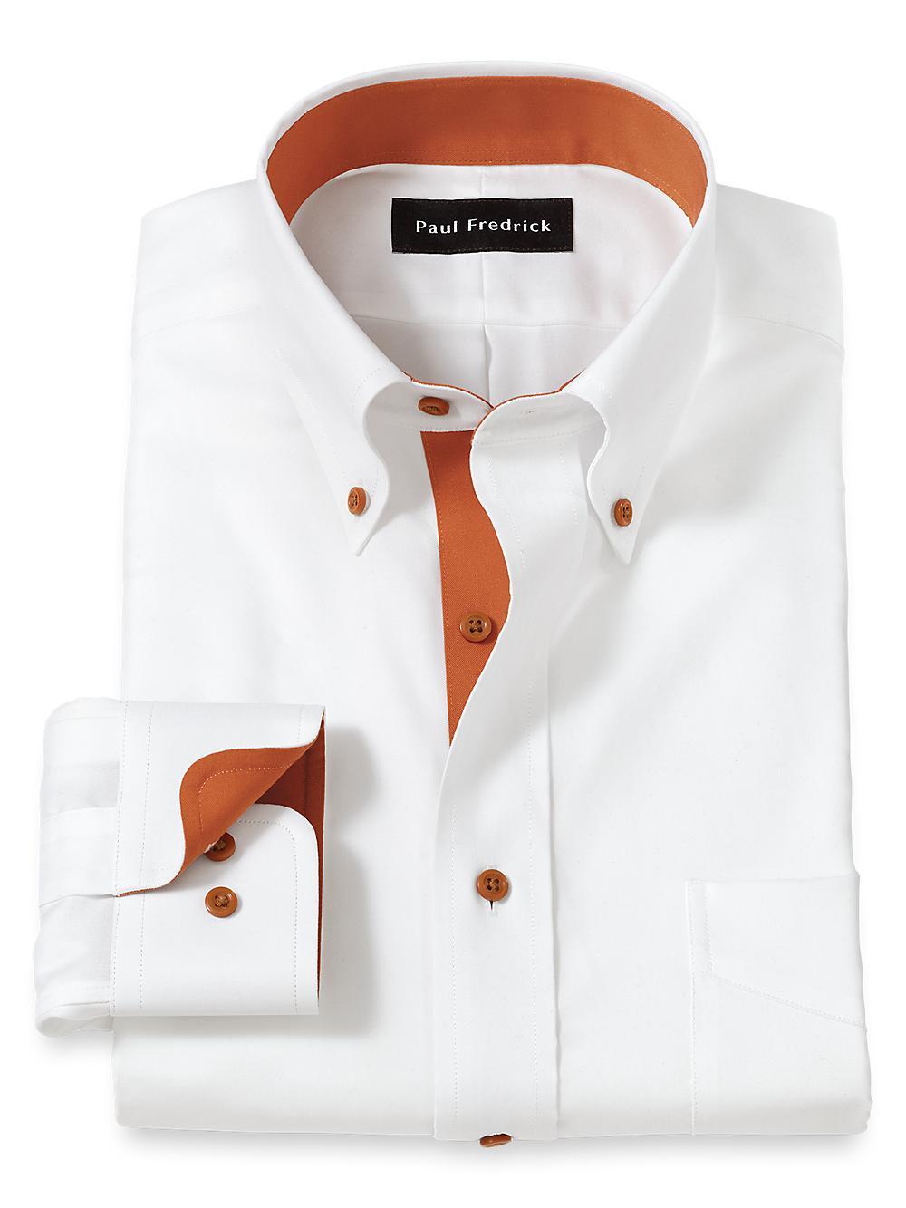 Comfort Stretch Non-Iron Solid Dress Shirt With Contrast Trim - White/rust Product Image