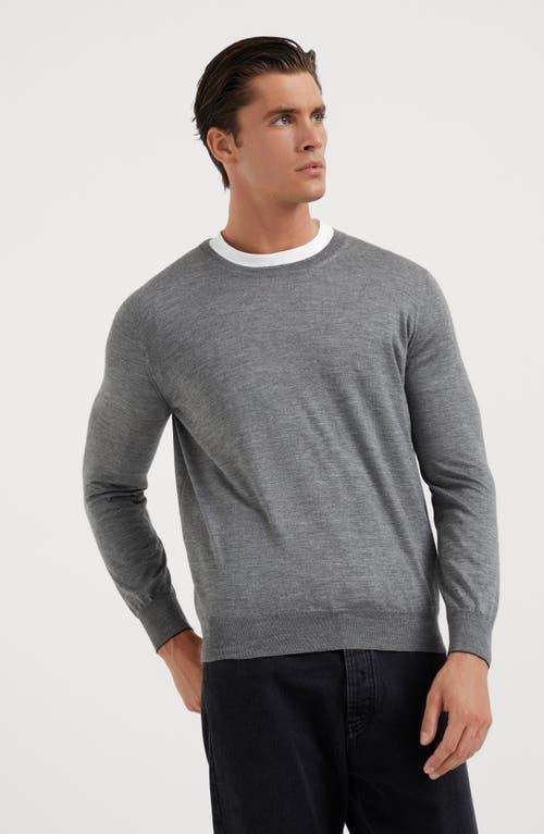 Men's Lightweight Cashmere And Silk Crew Neck Sweater In Dark Grey Product Image