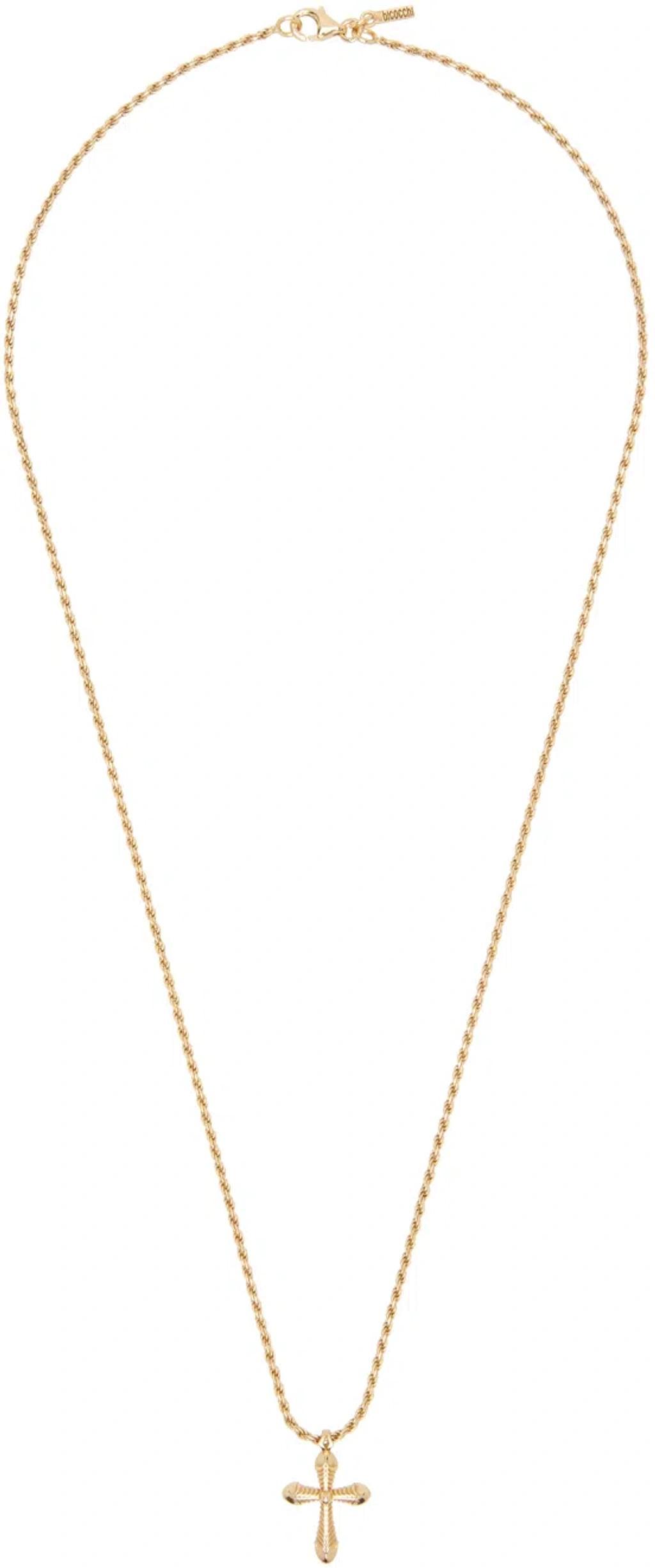 EMANUELE BICOCCHI Ssense Exclusive Gold Thin Cross Necklace Product Image