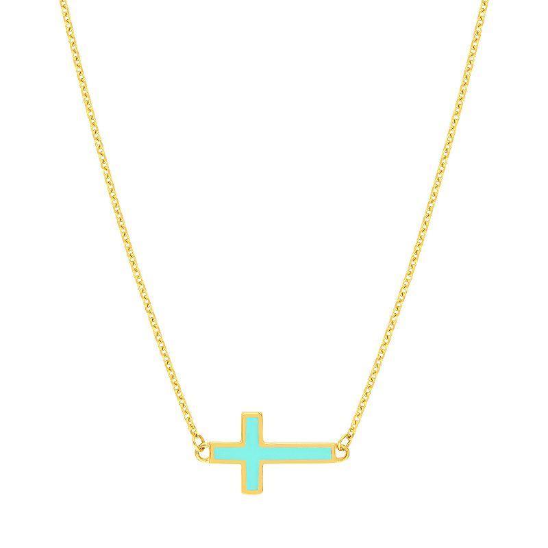 Color Romance 14k Gold Enamel Sideways Cross Necklace, Womens Yellow Product Image