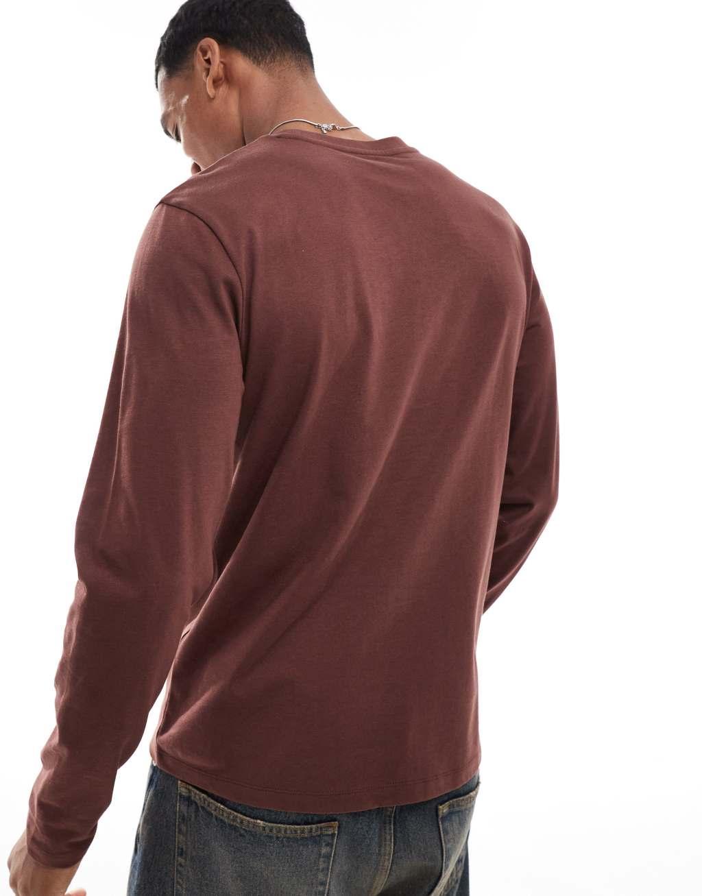 ASOS DESIGN essential long sleeve crew neck T-shirt in brown Product Image