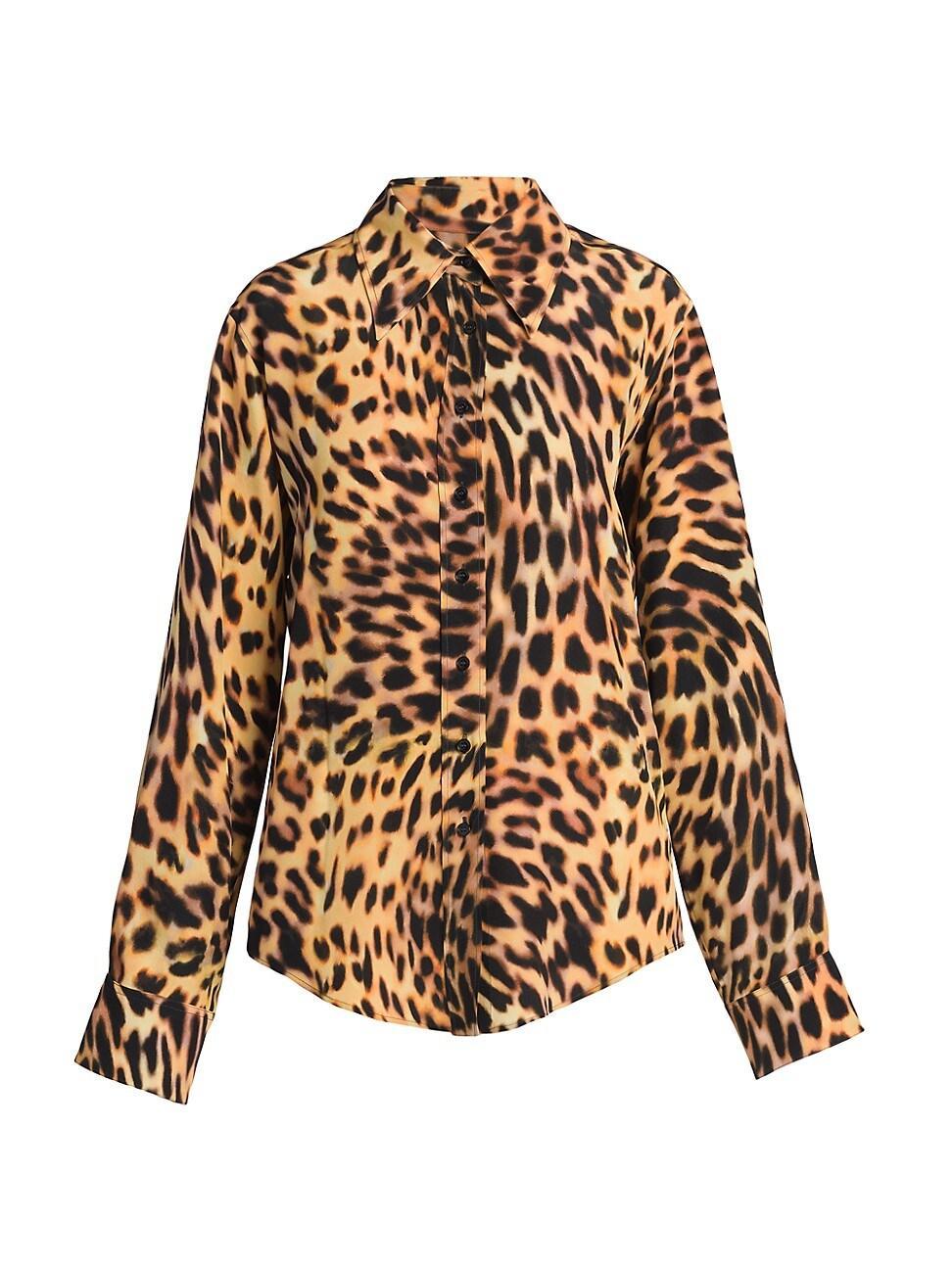 Womens Cheetah-Print Silk Shirt Product Image