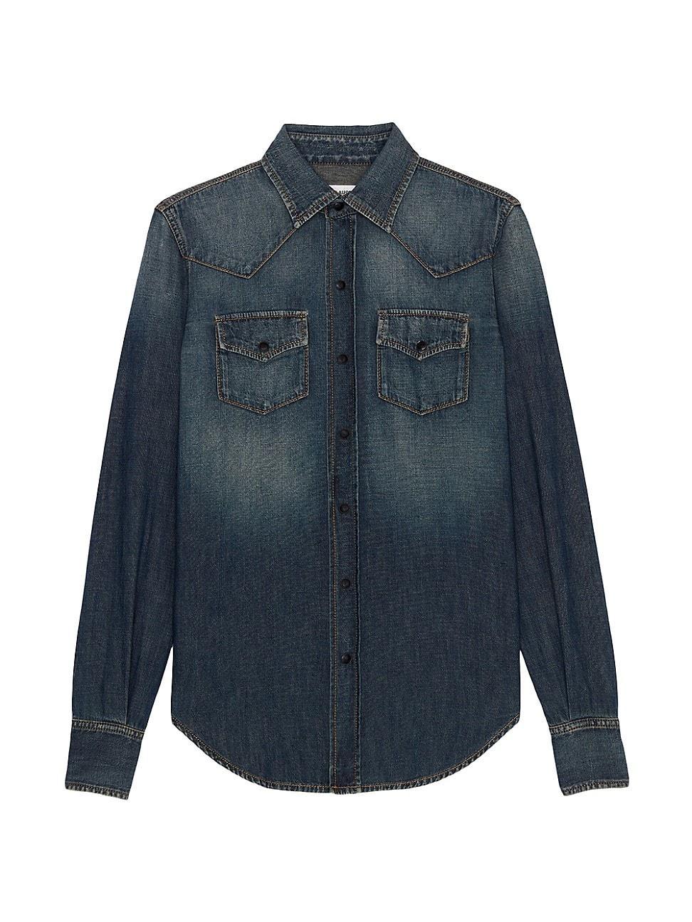 Mens Western Shirt in Deep Vintage Blue Denim Product Image