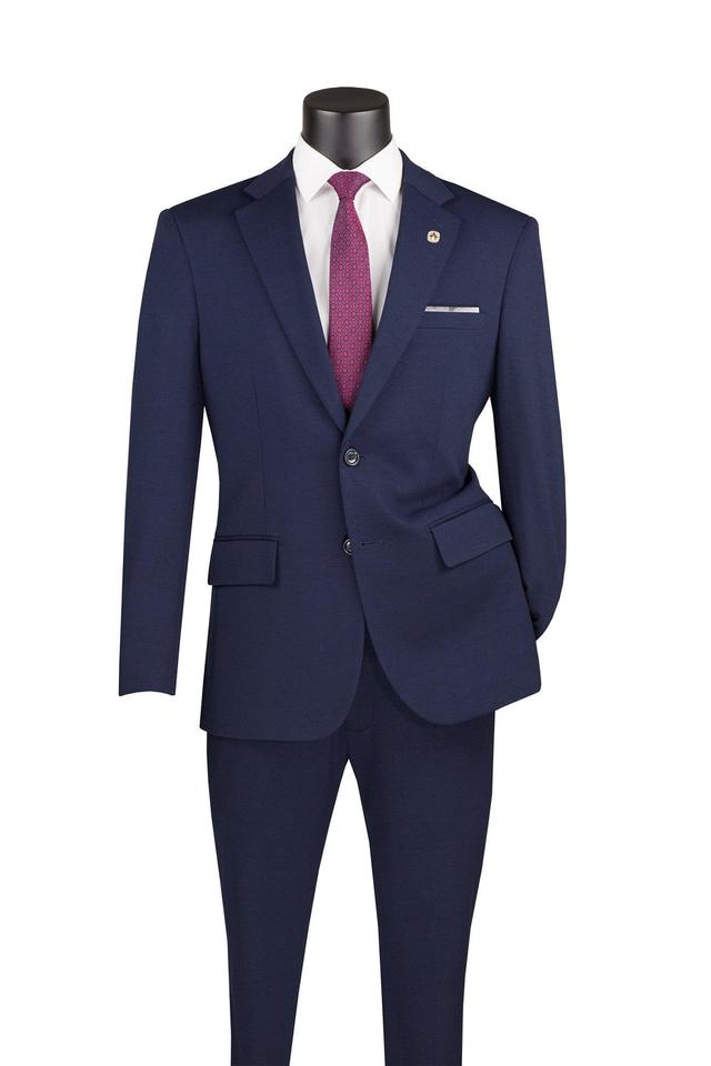 Slim Fit 2 Piece Suit Stretch Fabric Suit with Adjustable Waistband in Navy Product Image