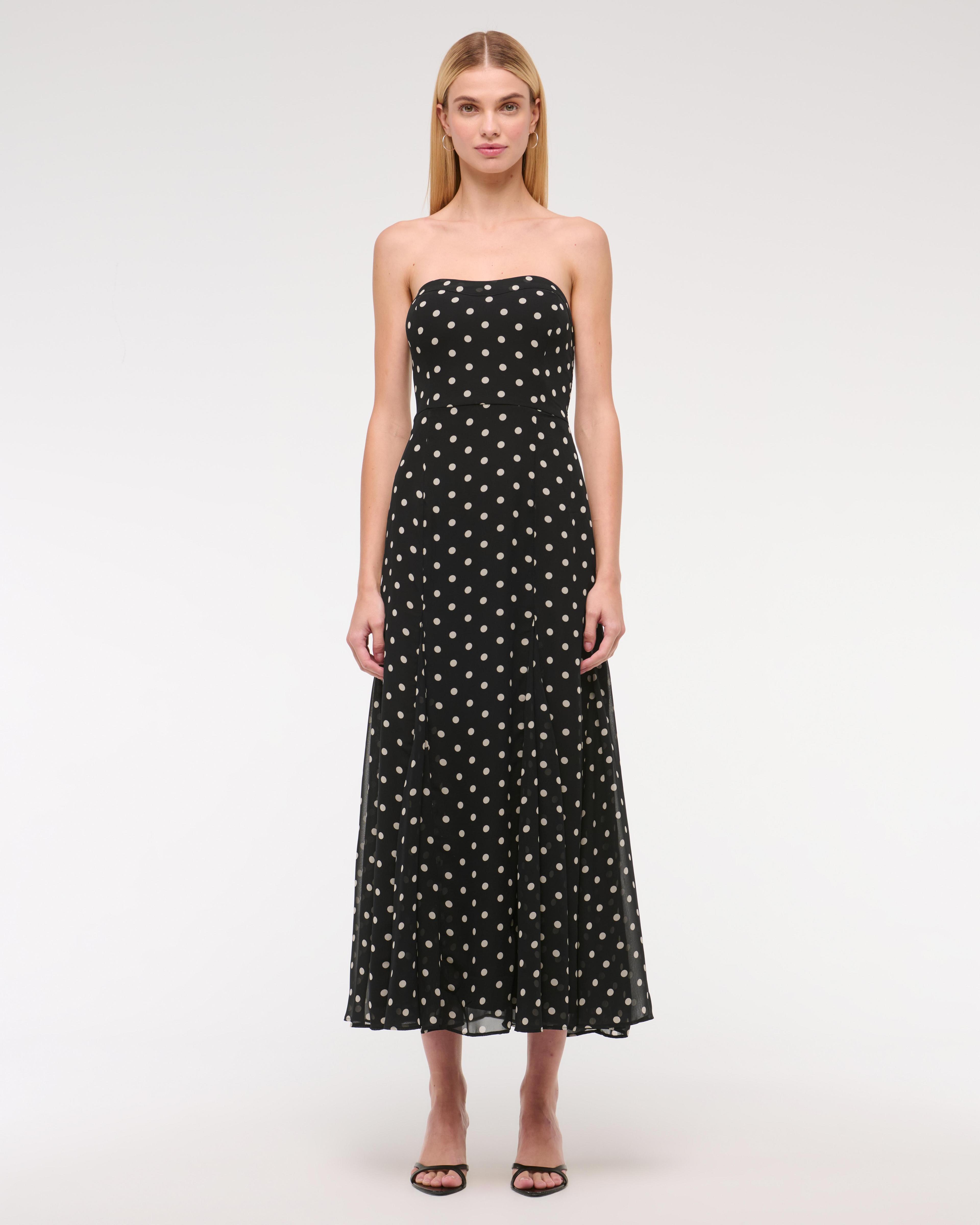 The A&F Camille Strapless Godet Midi Dress Product Image