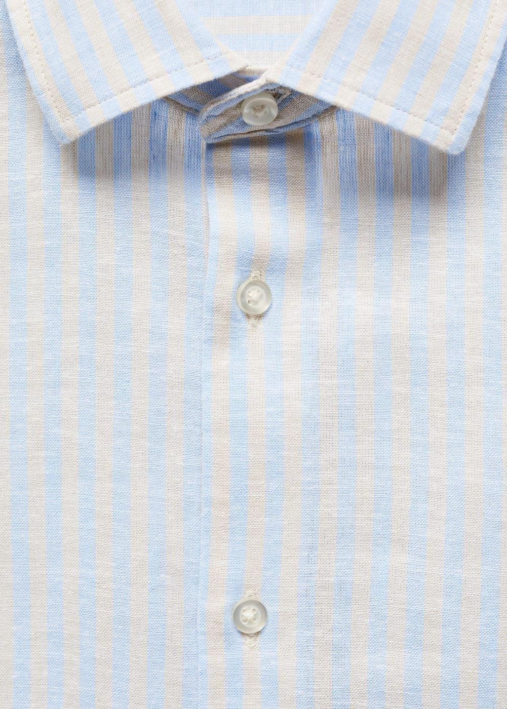 MANGO MAN - Regular-fit striped linen shirt beigeMen Product Image