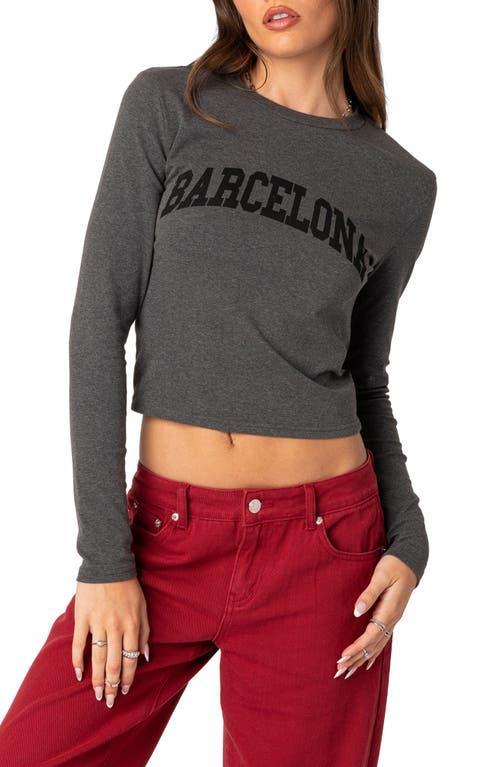 EDIKTED Barcelona Long Sleeve Cotton Graphic Crop T-Shirt Product Image