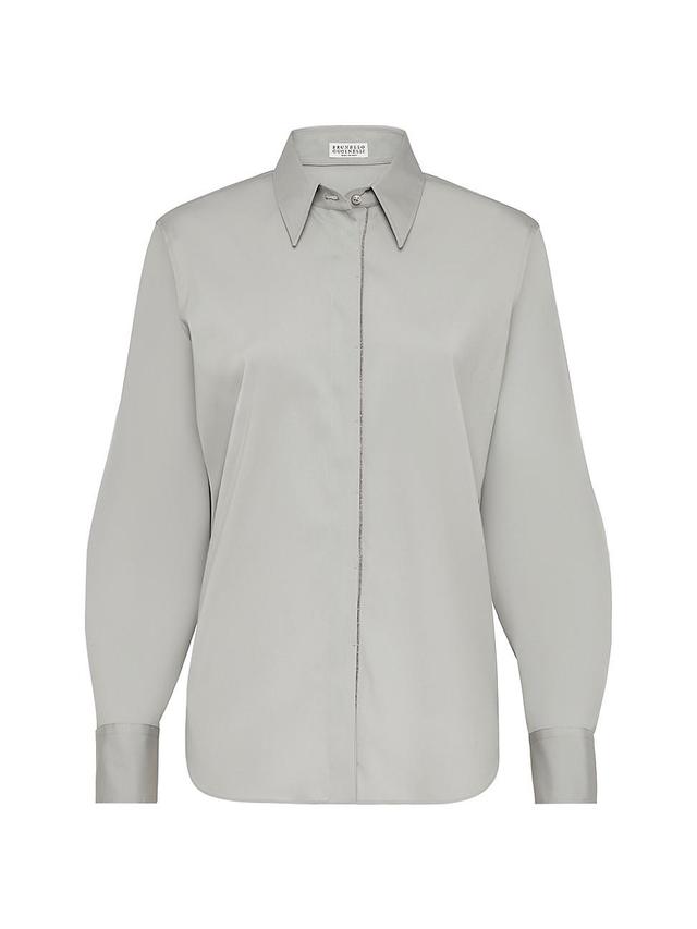 Womens Stretch Cotton Poplin Shirt With Shiny Trim Product Image