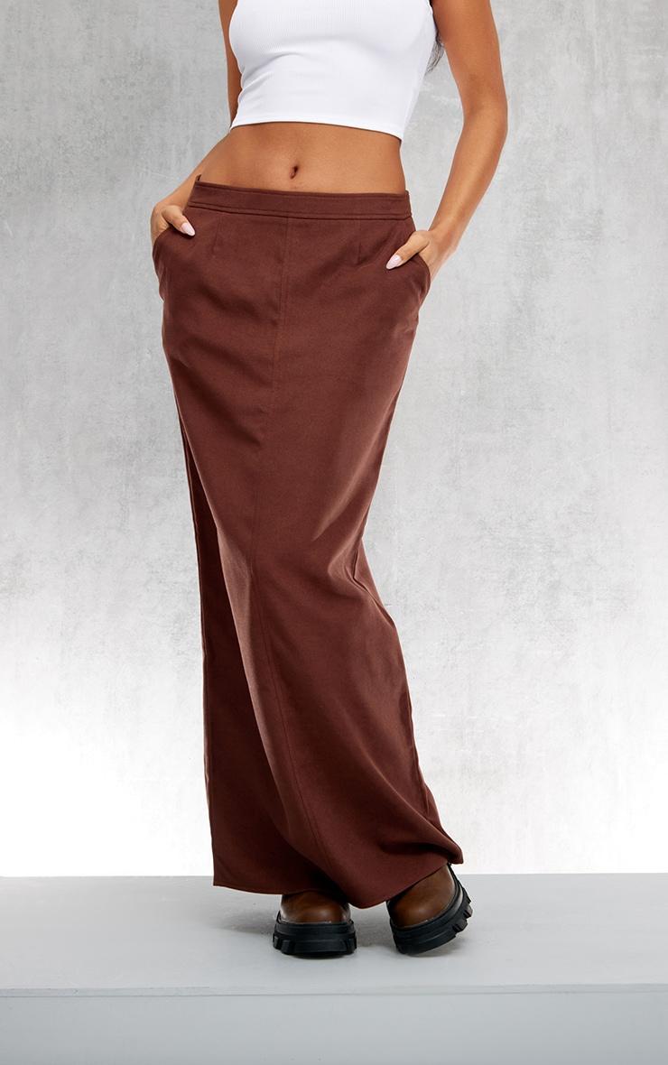  Tan Soft Twill Blend Straight Maxi Skirt Product Image