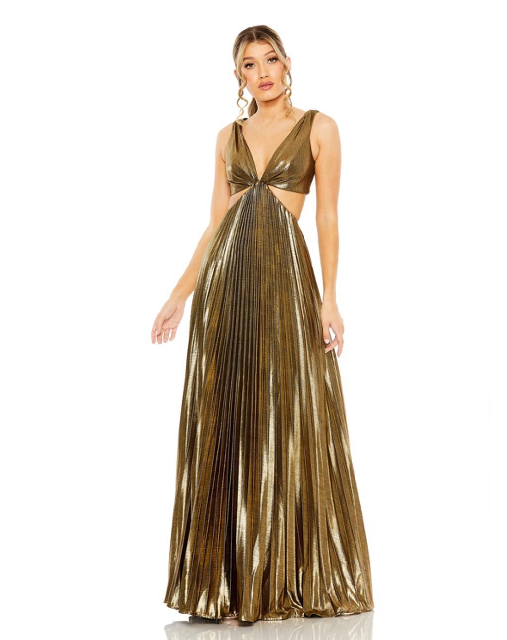 Pleated Cutout Dress In Antique Gold Product Image