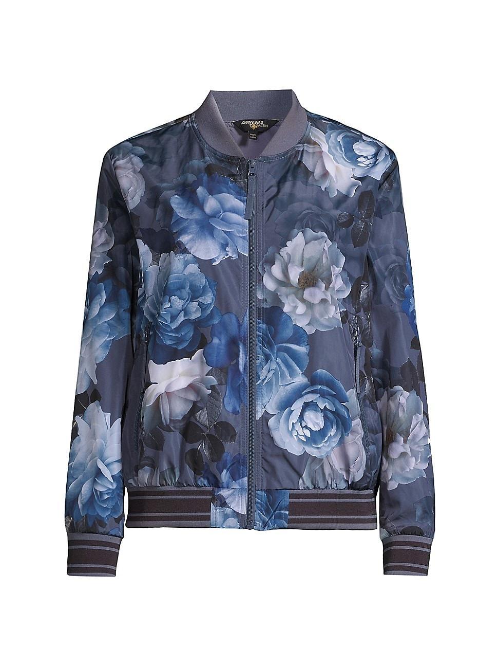 Womens Grey Peony Bomber Jacket Product Image