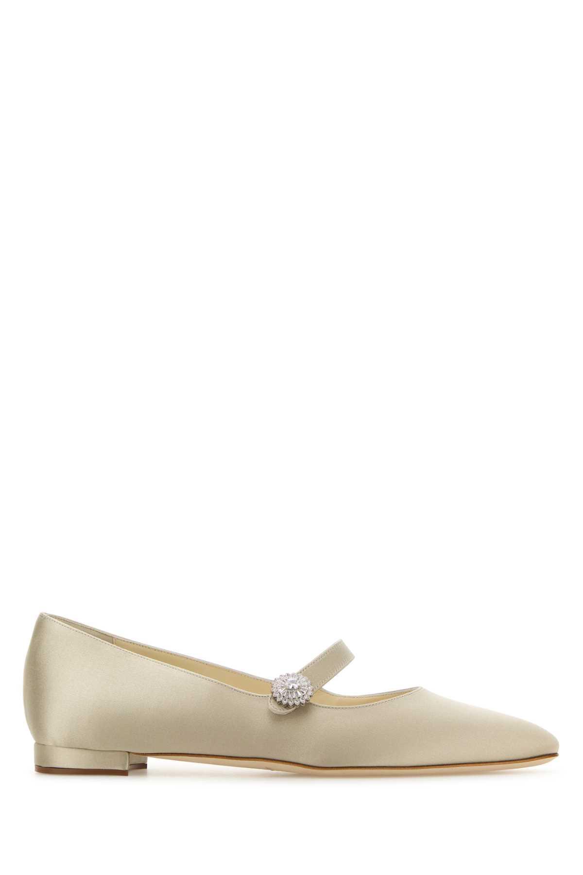 Satin Crystal Mary Jane Ballerina Flats In Beige O Tan Product Image