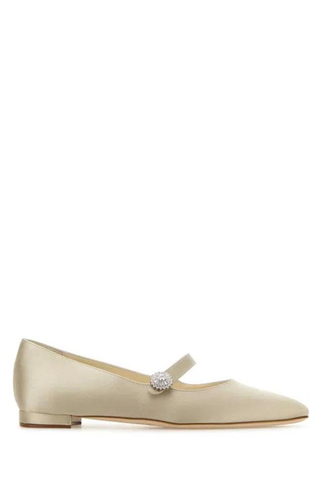 Satin Crystal Mary Jane Ballerina Flats In Beige O Tan Product Image