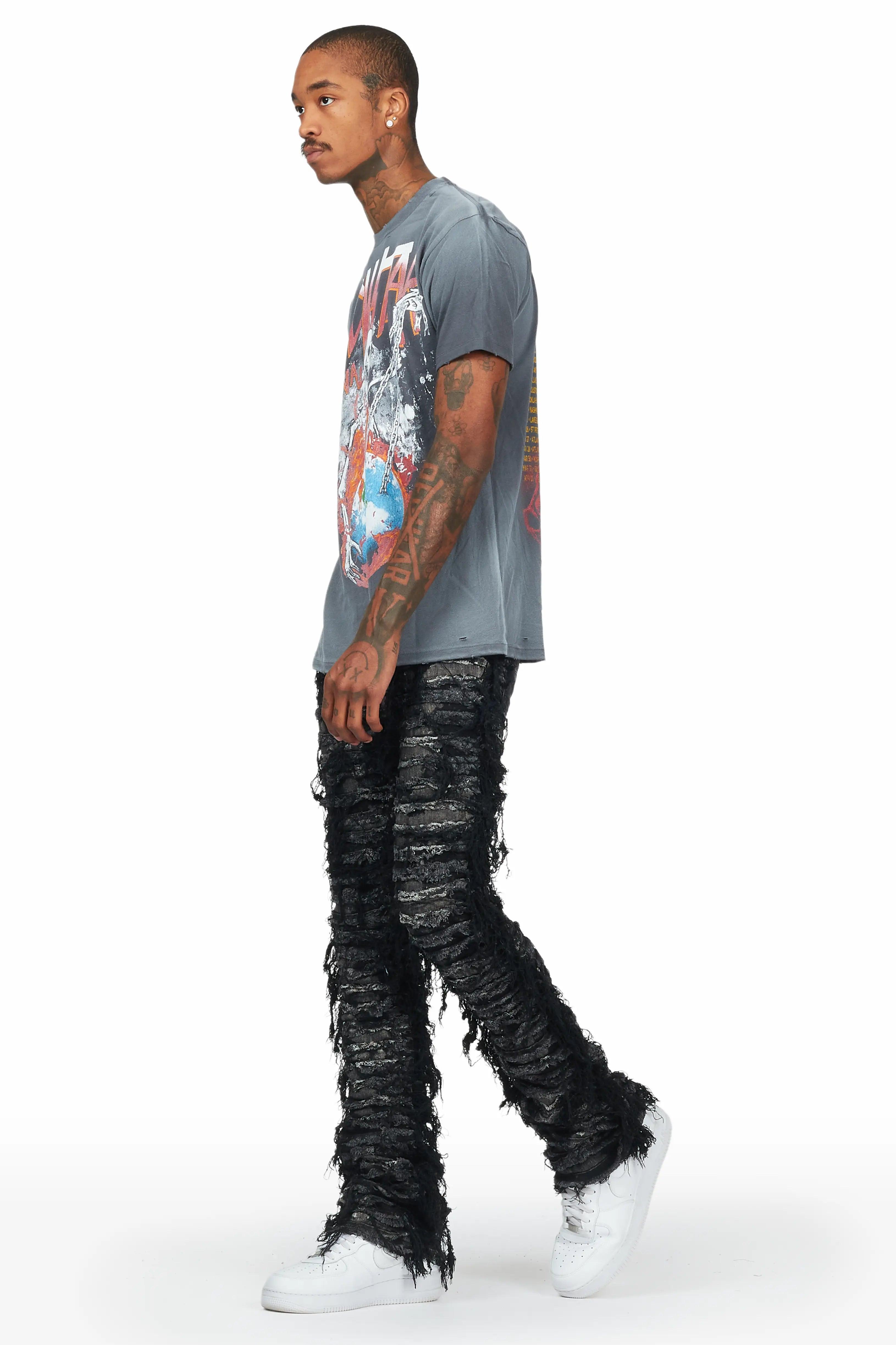 Bossko Black Stacked Flare Jean Male Product Image