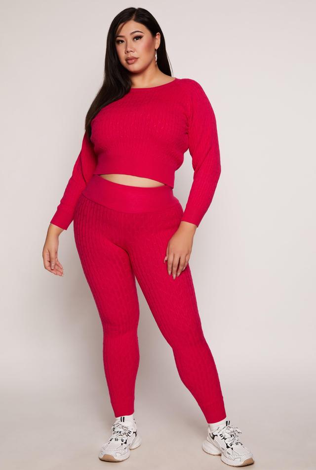 Womens Plus Size Cable Knit Wide Waist Leggings Product Image