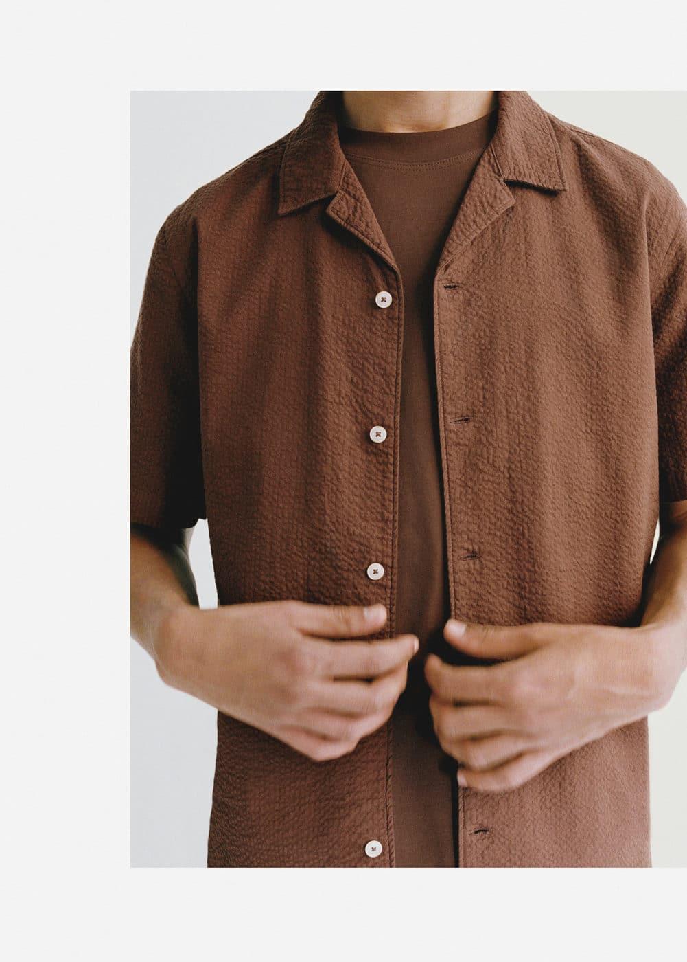 Mango Mens Regular Fit Seersucker Cotton Shirt Product Image