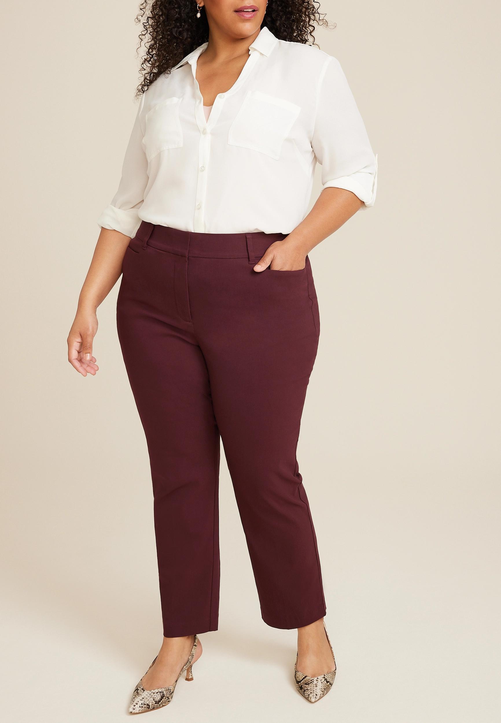 Maurices Plus Size Womens Bengaline High Rise Slim Straight Pants Brown Size 20W Product Image