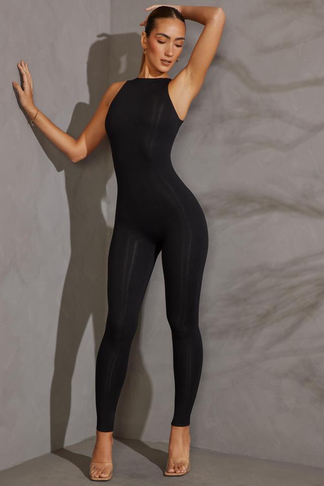 Racer Neck Jumpsuit in Black Product Image