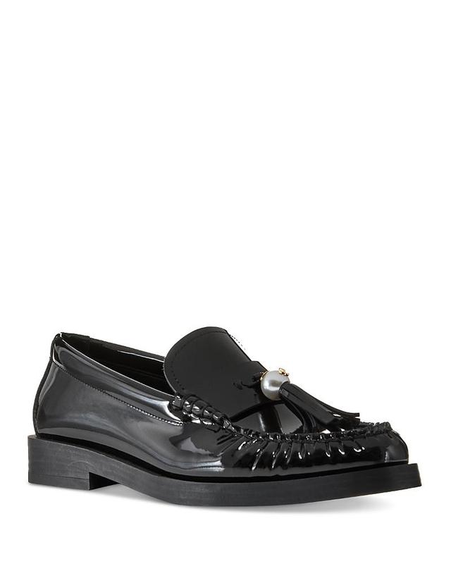 Womens Addie Faux Pearl-Embellished Patent Leather Loafers Product Image