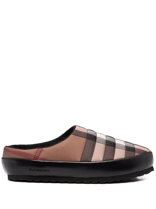 Leather-trimmed Quilted Checked Shell Backless Slip-on Sneakers In Birch Brown Product Image